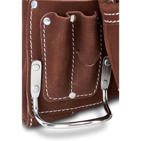 10-Pocket Suede Tool Pouch | Durable Construction Leather Tool Pouch | Brown - Picture 6 of 7